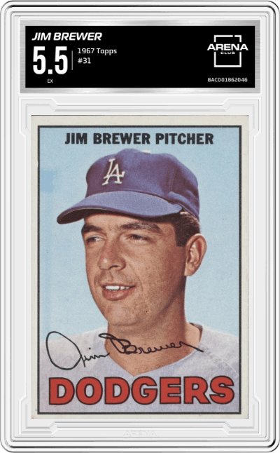 Jim Brewer from the 1967 Topps set graded by Arena Club and given an overall grade of 5.5.