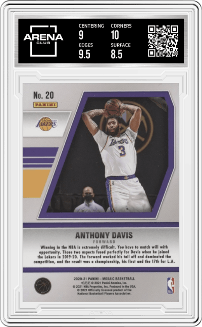 Anthony Davis from the 2020-21 Panini Mosaic set graded by Arena Club and given an overall grade of 9.