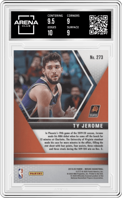 Ty Jerome from the 2019-20 Panini Mosaic  set graded by Arena Club and given an overall grade of 9.5.