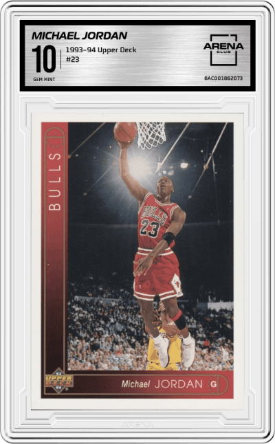 Michael Jordan from the 1993-94 Upper Deck set graded by Arena Club and given an overall grade of 10.
