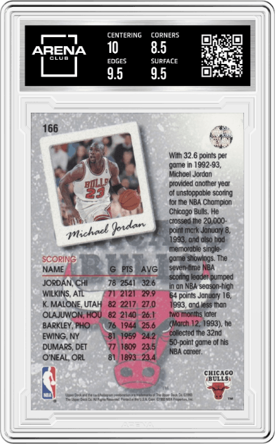Michael Jordan from the 1993-94 Upper Deck set graded by Arena Club and given an overall grade of 9.
