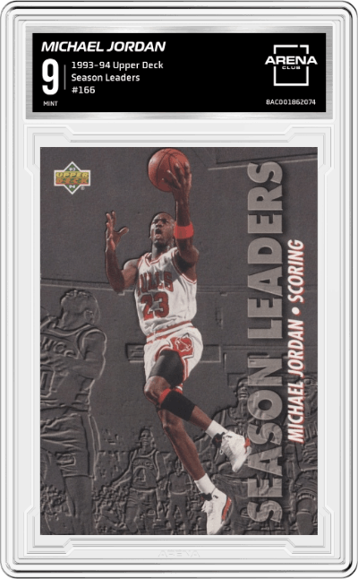 Michael Jordan from the 1993-94 Upper Deck set graded by Arena Club and given an overall grade of 9.