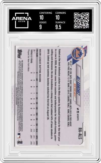 Ali Sanchez from the 2021 Topps Chrome set graded by Arena Club and given an overall grade of 9.5.