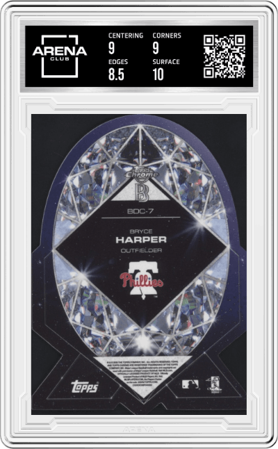 Bryce Harper from the 2020 Topps Chrome Ben Baller Edition set graded by Arena Club and given an overall grade of 9.