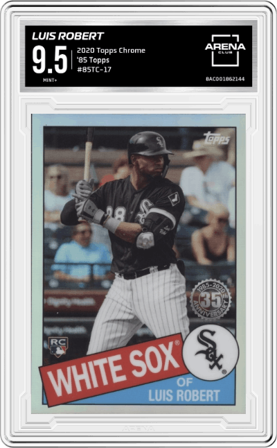 Luis Robert from the 2020 Topps Chrome set graded by Arena Club and given an overall grade of 9.5.