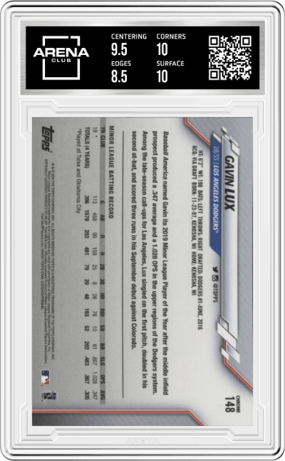 Gavin Lux from the 2020 Topps Chrome set graded by Arena Club and given an overall grade of 9.