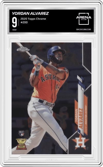 Yordan Alvarez from the 2020 Topps Chrome set graded by Arena Club and given an overall grade of 9.