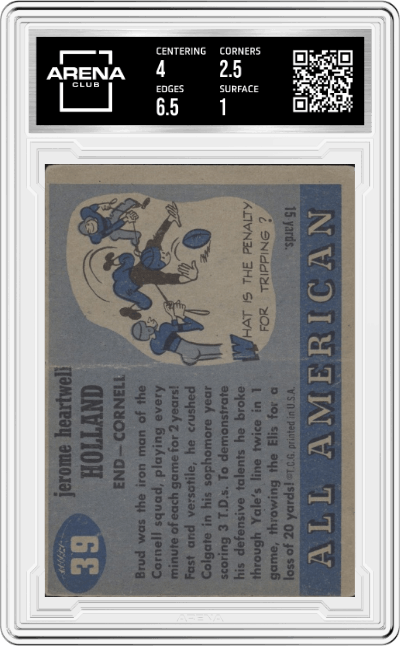 Brud Holland from the 1955 Topps All-American set graded by Arena Club and given an overall grade of 1.5.