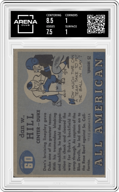 Tiger Hill from the 1955 Topps All-American set graded by Arena Club.