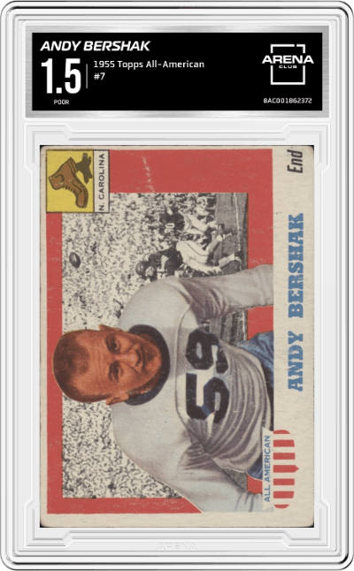 Andy Bershak from the 1955 Topps All-American set graded by Arena Club and given an overall grade of 1.5.