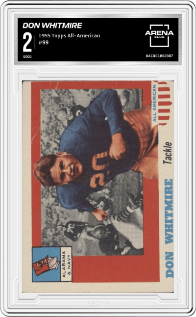 Don Whitmire from the 1955 Topps All-American set graded by Arena Club and given an overall grade of 2.