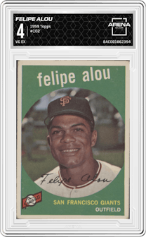 Felipe Alou from the 1959 Topps set graded by Arena Club and given an overall grade of 4.