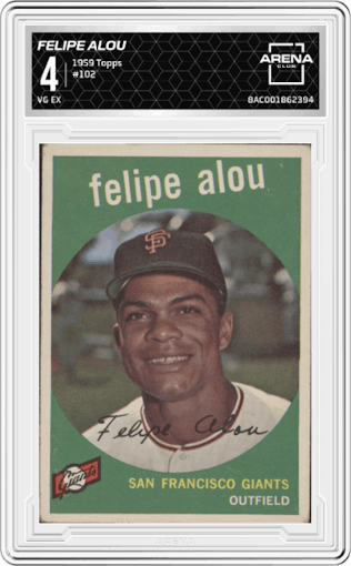 Felipe Alou from the 1959 Topps set graded by Arena Club and given an overall grade of 4.
