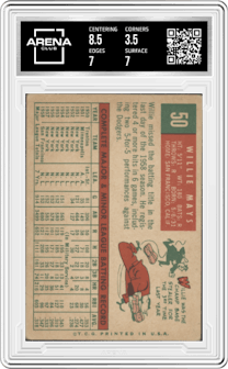 Willie Mays from the 1959 Topps set graded by Arena Club and given an overall grade of 4.