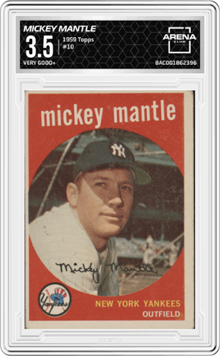 Mickey Mantle from the 1959 Topps set graded by Arena Club and given an overall grade of 3.5.