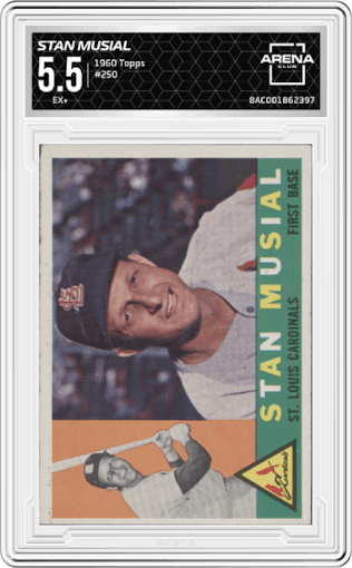 Stan Musial from the 1960 Topps set graded by Arena Club and given an overall grade of 5.5.