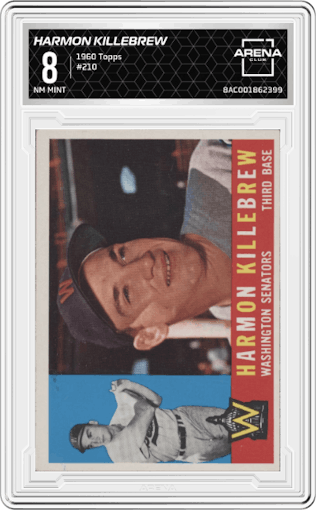 Harmon Killebrew from the 1960 Topps set graded by Arena Club and given an overall grade of 8.