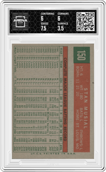 Stan Musial from the 1959 Topps set graded by Arena Club and given an overall grade of 4.
