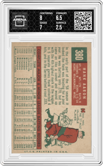Hank Aaron from the 1959 Topps set graded by Arena Club and given an overall grade of 3.