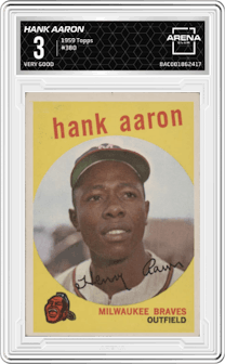 Hank Aaron from the 1959 Topps set graded by Arena Club and given an overall grade of 3.