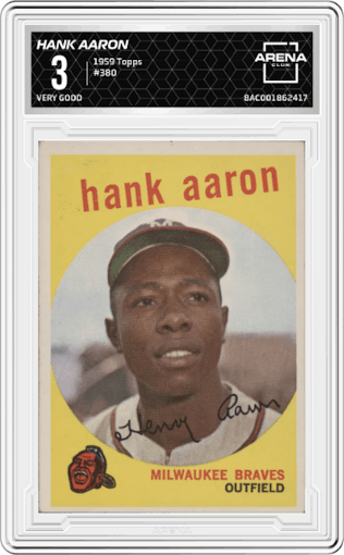 Hank Aaron from the 1959 Topps set graded by Arena Club and given an overall grade of 3.