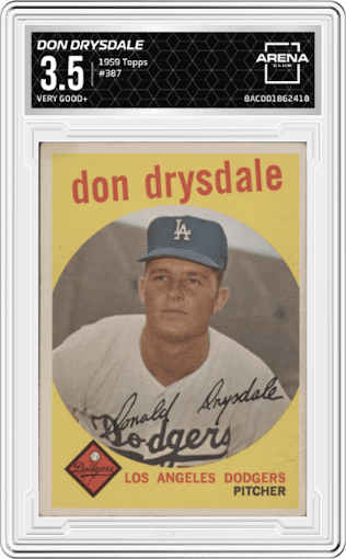 Don Drysdale from the 1959 Topps set graded by Arena Club and given an overall grade of 3.5.