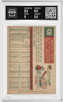 Whitey Ford from the 1959 Topps set graded by Arena Club and given an overall grade of 6.