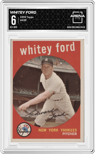 Whitey Ford from the 1959 Topps set graded by Arena Club and given an overall grade of 6.