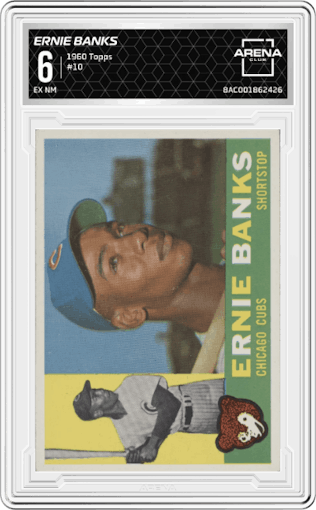 Ernie Banks from the 1960 Topps set graded by Arena Club and given an overall grade of 6.