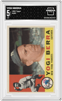 Yogi Berra from the 1960 Topps set graded by Arena Club and given an overall grade of 5.