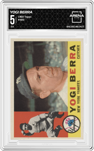 Yogi Berra from the 1960 Topps set graded by Arena Club and given an overall grade of 5.