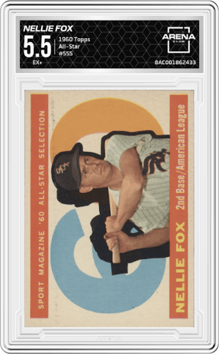 Nellie Fox from the 1960 Topps set graded by Arena Club and given an overall grade of 5.5.