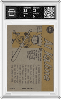 Al Kaline from the 1960 Topps set graded by Arena Club and given an overall grade of 5.5.