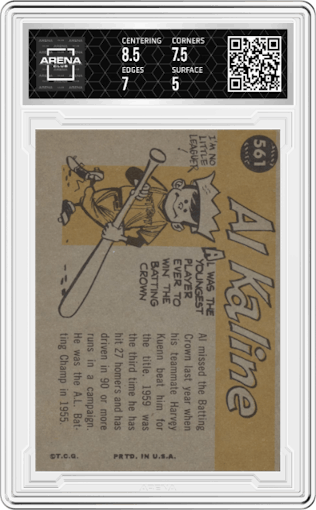 Al Kaline from the 1960 Topps set graded by Arena Club and given an overall grade of 5.5.