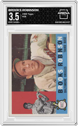 Brooks Robinson from the 1960 Topps set graded by Arena Club and given an overall grade of 3.5.