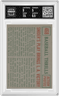 Snider’s Play Brings L.A… from the 1959 Topps set graded by Arena Club and given an overall grade of 5.5.