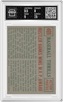 Hustler Banks Wins M.V.P. from the 1959 Topps set graded by Arena Club and given an overall grade of 8.