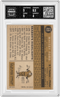 Whitey Ford  from the 1960 Topps set graded by Arena Club and given an overall grade of 4.5.