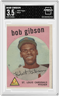 Bob Gibson from the 1959 Topps set graded by Arena Club and given an overall grade of 3.5.