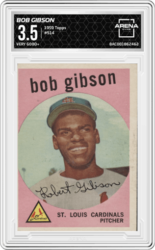 Bob Gibson from the 1959 Topps set graded by Arena Club and given an overall grade of 3.5.