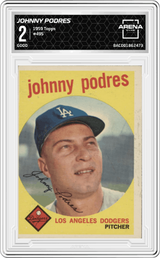 Johnny Podres from the 1959 Topps set graded by Arena Club and given an overall grade of 2.