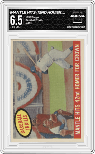 Mantle Hits 42nd Homer.... from the 1959 Topps set graded by Arena Club and given an overall grade of 6.5.