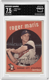 Roger Maris from the 1959 Topps set graded by Arena Club and given an overall grade of 7.5.