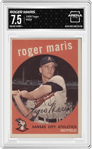 Roger Maris from the 1959 Topps set graded by Arena Club and given an overall grade of 7.5.