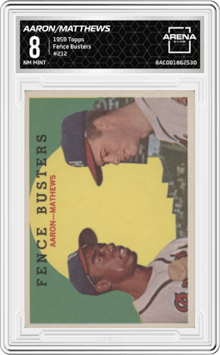 Aaron/Matthews from the 1959 Topps set graded by Arena Club and given an overall grade of 8.