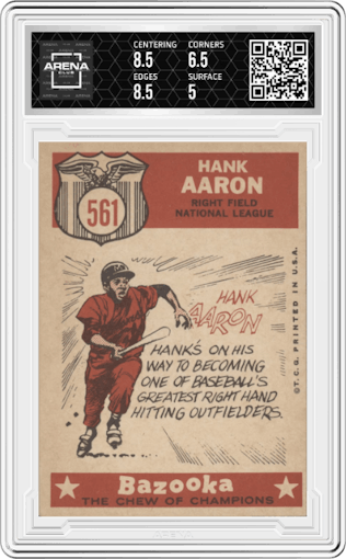 Hank Aaron from the 1959 Topps set graded by Arena Club and given an overall grade of 5.5.