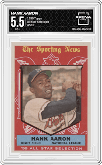 Hank Aaron from the 1959 Topps set graded by Arena Club and given an overall grade of 5.5.