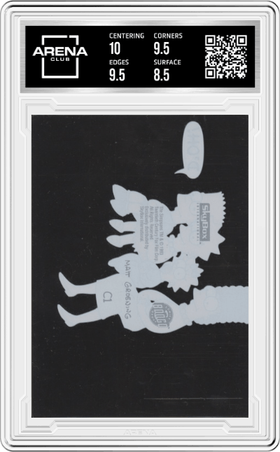 Bart/ Lisa/ Maggie/ Marge from the 1993 Skybox The Simpsons set graded by Arena Club and given an overall grade of 9.