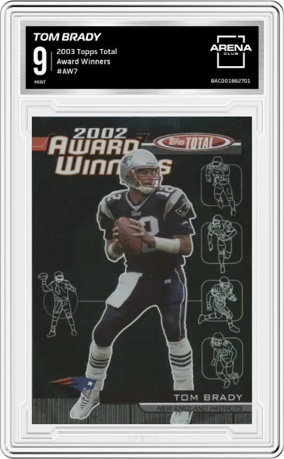 Tom Brady from the 2003 Topps Total set graded by Arena Club and given an overall grade of 9.