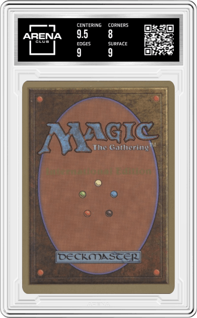 Farmstead from the 1993 Magic The Gathering set graded by Arena Club and given an overall grade of 8.5.